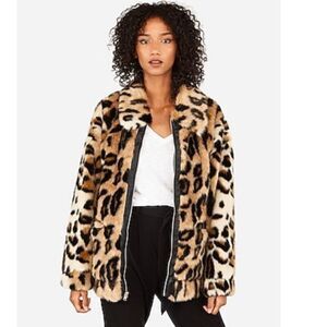 NWT Express Faux Fur Leopard Print Jacket
